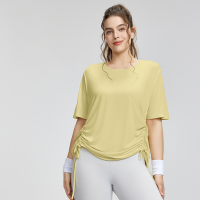 Adjustable Drawstring Slimming Plus-Size Short-Sleeve Top DWY215435