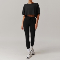 Off the shoulder Short-sleeve Yoga Set 5034