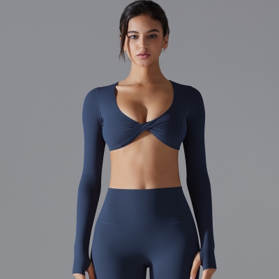 Sexy Long-sleeve Yoga Suit Naked-feeling Quick-drying Tight Sports Bra 7071