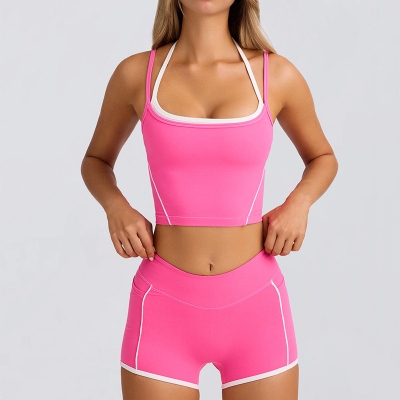 Colorblock Sports Bra Tank Top & Mini Skirt Set SKL-QY-T4889+K4598