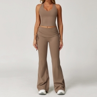 Women's Y-Back Tank Top & Foldover High-Waisted Bootcut Pants Yoga Set 3055