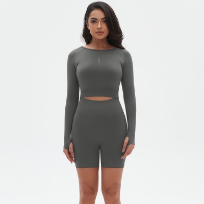  Solid Color Tight Sports Long-Sleeve Fitness Set 6666