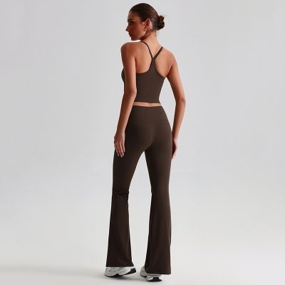 Sportswear yoga set High-waisted yoga flared pants With Beautiful Back Bra SKL-LQ8959