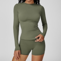 Round Neck Slim Fit Brushed Long Sleeve Yoga Top 3101