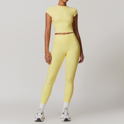 Backless Yoga Suit Women's Compression Sports T-shirt and Leggings Set for Gym 8863