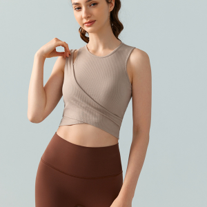 Solid Color Asymmetric Strap Fixed Cups Yoga Vest  DSG717