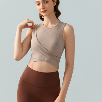 Solid Color Asymmetric Strap Fixed Cups Yoga Vest  DSG717