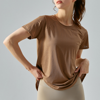  Slit Design Quick-drying Breathable Short-sleeved Yoga Top DST538 