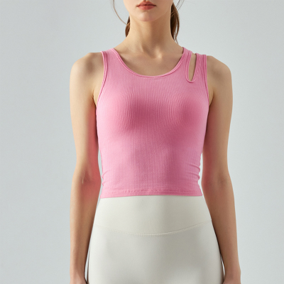 Asymmetric Hollow Shoulder Straps Built-in Bra Pads Yoga Vest DSG450