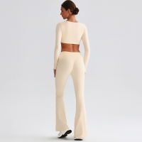 Flare Leggings Knot Long - Sleeve Yoga Bra With Pads Set SKL-LQ0819