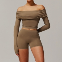 Off-the-shoulder Long-sleeve Yoga Set 9152