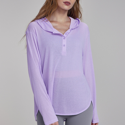 Long-Sleeved Loose Breathable Hooded Sports Yoga Top DWTS124094