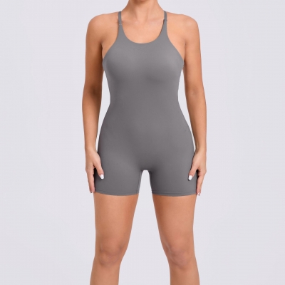 Solid Color Cross Back Sports Jumpsuit QS41720