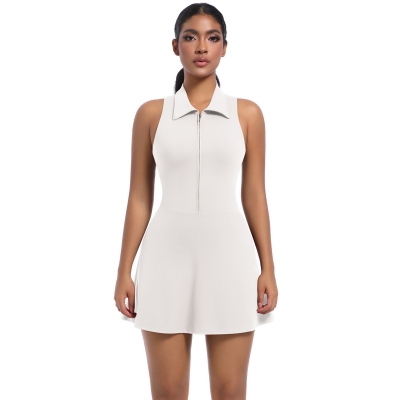 Tight Yoga Sports Turn-down Collar Romper with Tennis Skirt  6676
