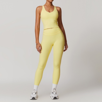 Backless Yoga Suit Women's Compression Sports Vest and Leggings Set for Gym 8863