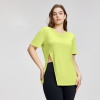 Plus-Size Mesh Breathable Side-Slit Yoga Short-Sleeve Top DWY215198 