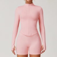 Stand - up Collar Long sleeved Yoga Top with Zipper 7725