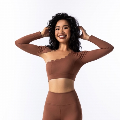  Asymmetric Long-Sleeved Yoga Top for Pilates Training and Fitness SKL-FNK8809