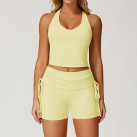 Women's Y-Back Tank Top & Foldover High-Waisted Shorts Yoga Set 3055