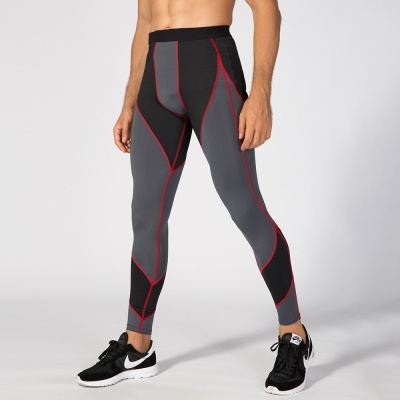 Men's High Elastic Contrast Color Block Fitness Pants 4030