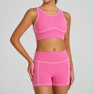 Colorblock Quick-Dry Sports Bra Tank Top & Shorts Set for Running & Yoga SKL-QY-B4038+K4626