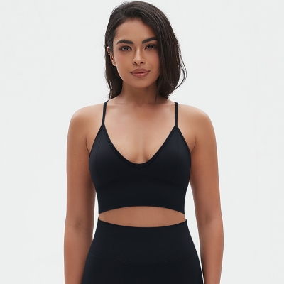 Solid Color V-neck Halter Bra Sports Top 6666