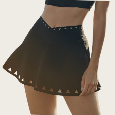 A-Line V-Waist Hollow-Out Lined Tennis Mini Skirt SKL-FNK202366