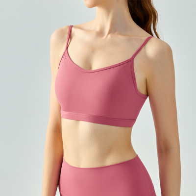 Solid Color Backless Thin Shoulder Straps Fixed Cups Sports Bra DSB610