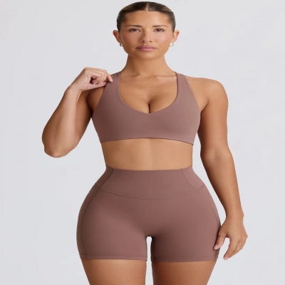 White and Green Colorblock High-Waisted Butt-Lifting Tummy-Control Fitness Shorts SKL-FNK25119