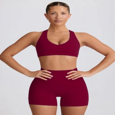  Heart-Shaped Yoga Set with High-Waisted Shorts and Colorblock Design 2-Piece Set SKL-FNK25118