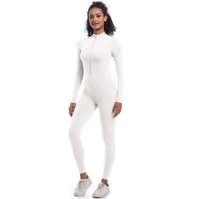 Zippered Naked-feeling Long-sleeve One-piece Yoga Suit 6685