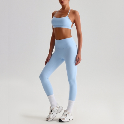 Fitness Sports Leggings And Crossed Beautiful Bra With Pads Set SKL-LQ8639