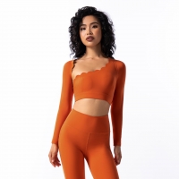 Lace Off-The-Shoulder Top Breathable With Chest Pad Shockproof Long-Sleeved Yoga Pants Set Set SKL-FNK8809