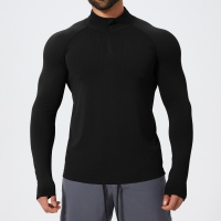 Slim Fit Men's Seamless Long Sleeve Tops with Zipper 1058-1