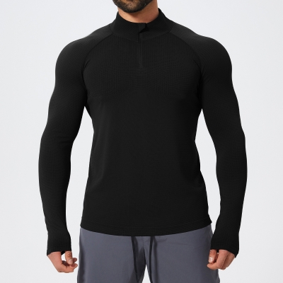 Slim Fit Men's Seamless Long Sleeve Tops with Zipper 1058-1