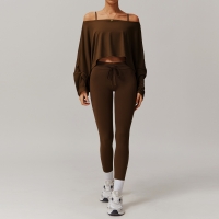 Off the shoulder Long-sleeve Yoga Set 5034
