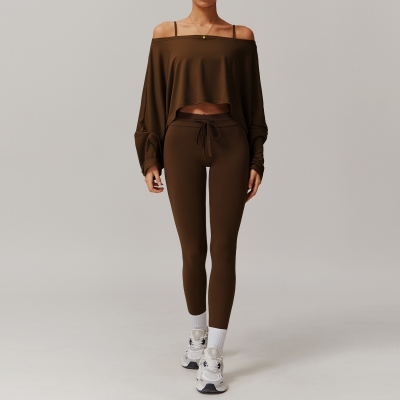 Off the shoulder Long-sleeve Yoga Set 5034