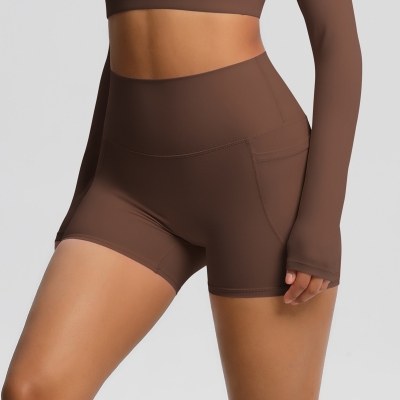 Naked-feeling High-waisted Yoga Shorts with Pockets 7109