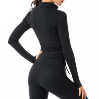 Stand Collar Zip-Up Yoga Jacket with Drawstring Waist Cinching DS158