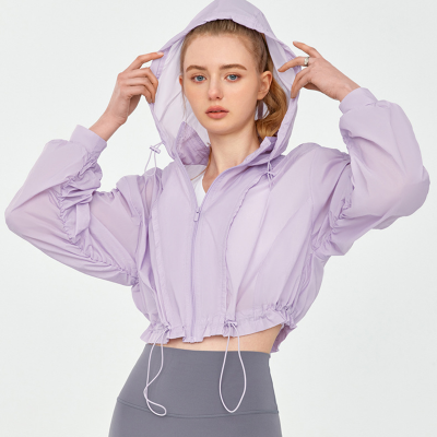 Drawstring Hooded Cropped Waist-Defined Breathable Sun Protection Jacket DSL791