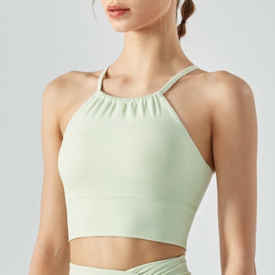 Ruffled Front Neckline Built-in Bra Pads Halter Neck Sports BraDSB292 