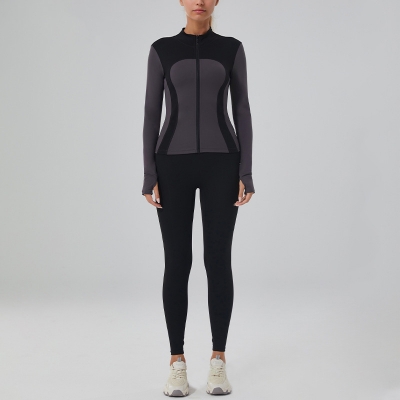Long-Sleeve Stand Collar Zip-Up Yoga Jacket Set SKL-QY-T4882+QY22424